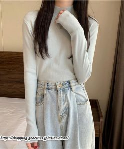 ニット・セーター | カットソー ニット レディース リブニット 長袖 秋冬 春 トップス スリム ストレッチ インナー 無地 プルオーバー 通学通勤 長袖ニット 長袖カットソー 着痩せ