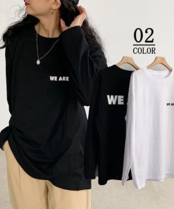 Tシャツ・カットソー | レディーストップス 英字ロゴ 体型カバー 韓国 Tシャツ ゆったり 長袖カットソー