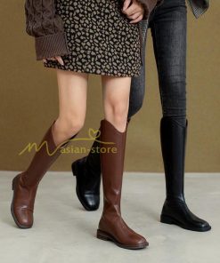 ロングブーツ | レディース ブーツ 秋冬 シューズ 靴 太ヒール チャンキーヒール 合皮ブーツ PUブーツ ロング靴 くつ 後ろファスナー コスプレ 大人 COS