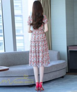 ミディアム | ワンピース レディース Aライン カジュアル Vネック サマー 半袖 ひざ丈 ミディアムワンピース 大きいサイズ 上品 花柄 着痩せ サマーワンピース 夏服