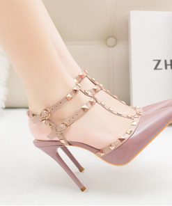 サンダル | ハイヒール キャバパンプス レディース パーティー アンクルストラップ結婚式靴 スタッズpumpsポインテッドトゥ サンダルパンプス