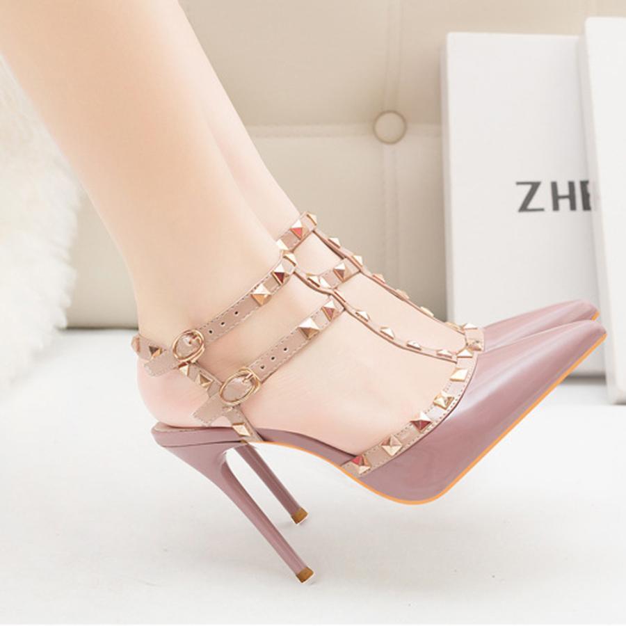 サンダル | ハイヒール キャバパンプス レディース パーティー アンクルストラップ結婚式靴 スタッズpumpsポインテッドトゥ サンダルパンプス