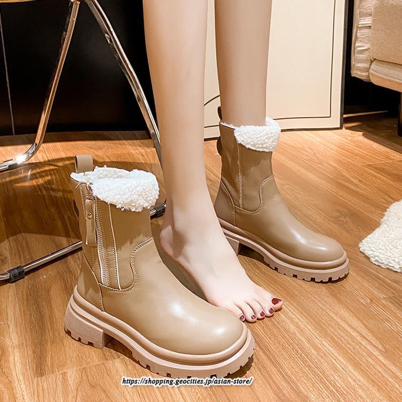 ブーツ | ムートンレディース 靴 裏ボア 裏起毛 シューズ サイドジップ 秋冬 暖か 防寒 疲れない 20代30代40代50だい 歩きやすい ファスナー 痛くない