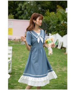 マキシ | ワンピース レディース 春夏 半袖 ハーフスリーブ ワンピース セーラーカラー ロング丈 マキシ丈 フレア お出かけ ビッグ裾幅 ゆったり ワンピース かわいい