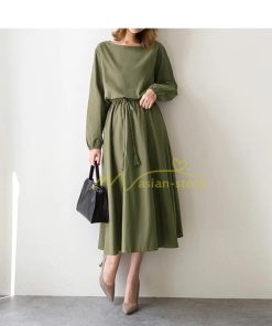 マキシ | ワンピース 秋 レディース 綿麻ワンピース ロングワンピース ウエストリボン付き 縛る 着痩せ Aラインワンピース 30代40代50代 長袖ワンピース 大人 可愛い 無地