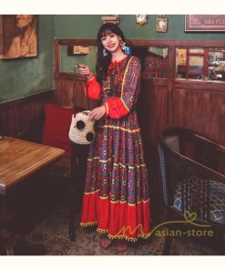 マキシ | ワンピース レディース 春夏 マキシワンピース 長袖ワンピース 綿麻 無地 Aライン フレアワンピース ハイウェスト エスニック ボヘミア風 ロング リゾート