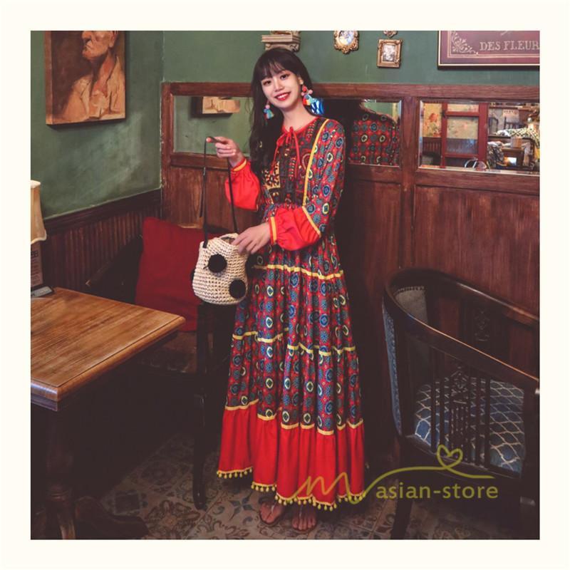 マキシ | ワンピース レディース 春夏 マキシワンピース 長袖ワンピース 綿麻 無地 Aライン フレアワンピース ハイウェスト エスニック ボヘミア風 ロング リゾート