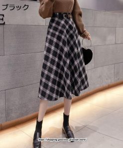 スカート | ロングミモレ レディース フレア Aライン ハイウエスト おしゃれ ゆったり ひざ下 体型カバー チェック柄 ラシャ ベルト付き 30代 20代 40代
