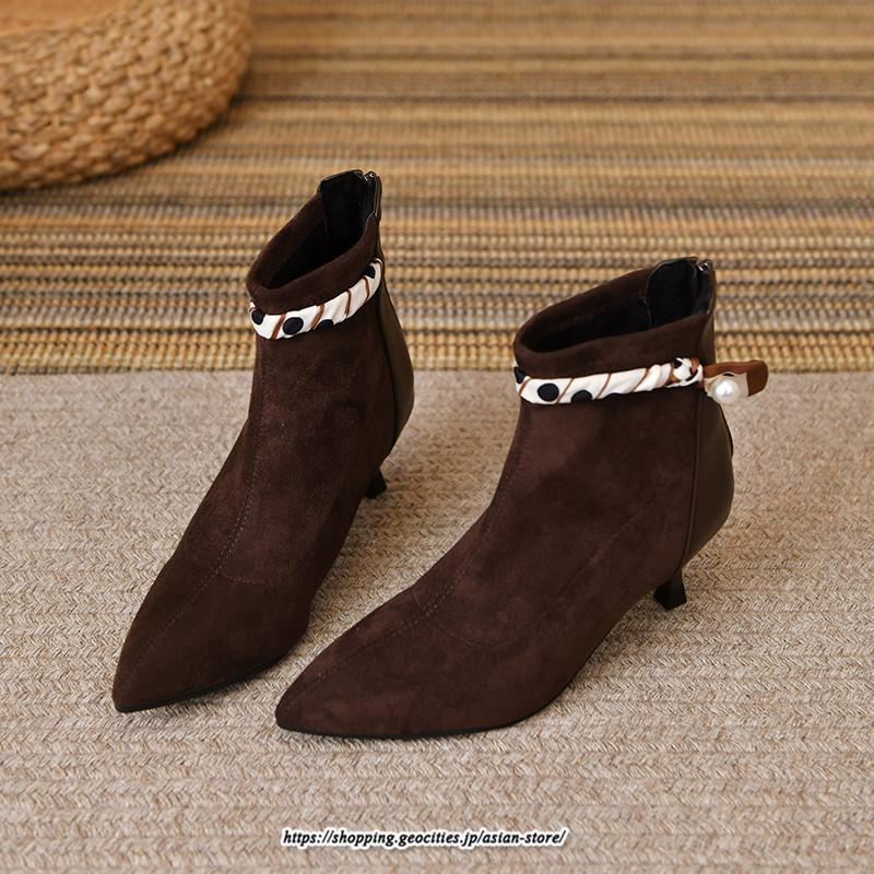 ブーツ | ブーティ ショート レディース ピンヒール 痛くない ファスナー 疲れない 歩きやすい 暖かい 秋冬 飾り 外出 お出かけ デート 女子会 二次会