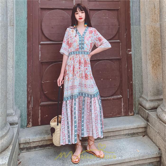 マキシ | ワンピース ロングワンピース エスニックワンピース コットン リゾートワンピース ワンピ 半袖 大人 夏 ゆったり リゾート お出かけ 普段使い きれいめ