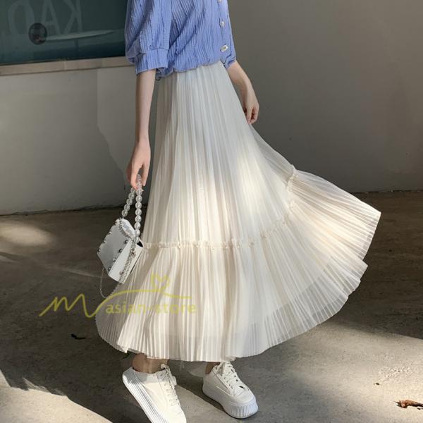 スカート | レディース チュール春夏 コーデ ウエストゴム ロングフレア着痩せ 通勤 マキシ カジュアル 20代30代40代50代 プリーツ