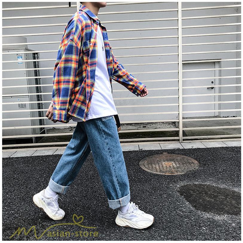 シャツ | ライトアウター 秋服 薄手 メンズ チェック柄 長袖 ポケット 韓国風 カッコウイイ 日常感 ワイドコットン 大きいサイズ トップス 大きいサイズ 男性着