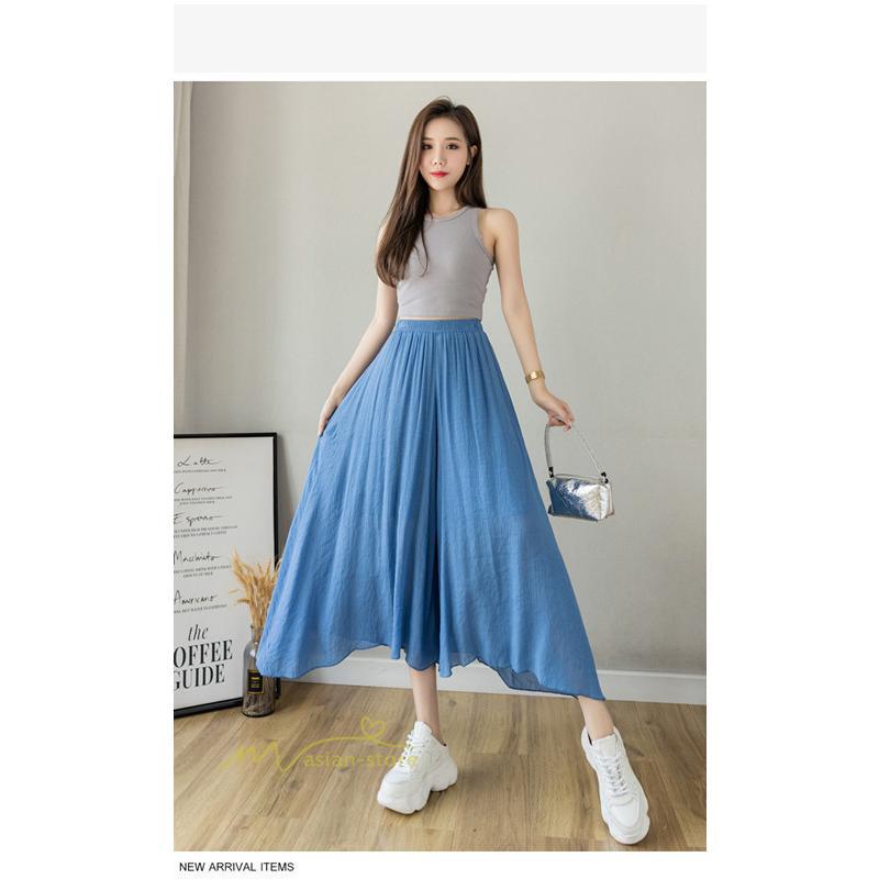 新作 | リネンパンツ 夏 ガウチョパンツ スカーチョ 体型カバー ワイドパンツ レディース ガウチョ ボトムス ゆったり 涼しい キュロット 春夏 ウエストゴム ズボン