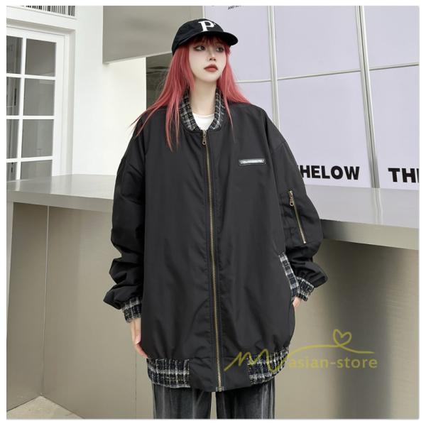 コート・ジャケット | ブルゾン レディース 秋 アウター ジャケット ジャンパー 上着 羽織り Oversize スタジャン メンズ 男女兼用 大きいサイズ 切り替え スタンドカラー