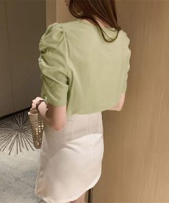 シャツ・ブラウス | シャツ ブラウス レディース バルーンスリーブ 半袖ブラウス Vネック トップス ファッション 無地 シャーリング サマー 通学 通勤 着痩せ 着回し 2020夏新作