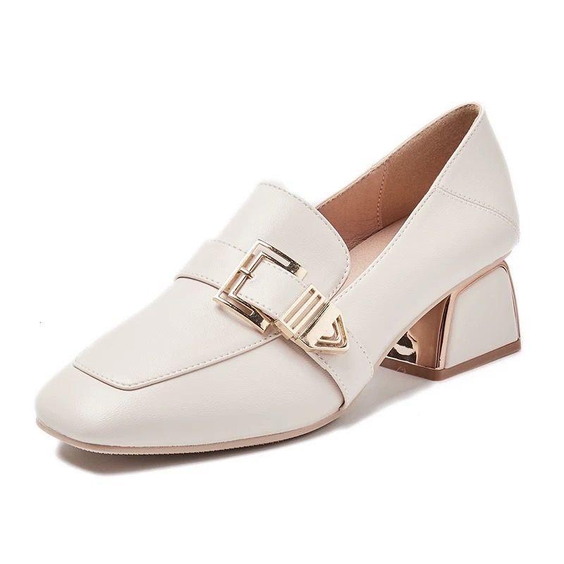 パンプス | スクエアトゥ チャンキーヒール ミドルヒール スリッポン レディース スリップオン シューズ 太ヒール ローファー 黒 22.5cm-25cm ブラック 30代