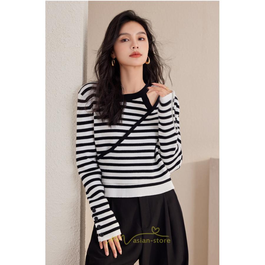 ニット・セーター | ニット トップス レディース セーター 長袖 体型カバー 30代 40代 50代 ボーダー柄 着痩せ お出かけ 送料無料 オシャレ 可愛い 着回し 部屋着 秋冬コーデ