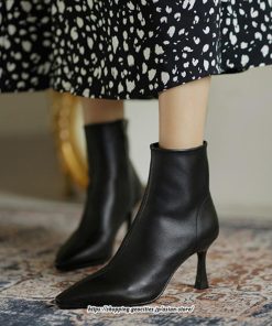 ブーツ | ショートブーティー ハイヒール レディース 可愛い おしゃれ 靴 美脚 脚長 通勤 秋 冬 サイドジッパー パンプス 大人 ピンヒール 高級感