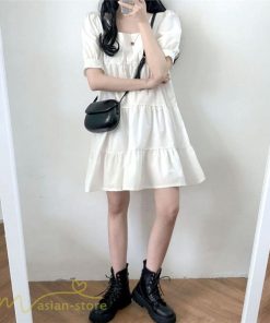 ミニ丈 | ワンピース 無地 レディース ショートワンピース 半袖 かわいい スクエアネック サマーワンピース 夏新作 カジュアル 黒 Aラインワンピース XL ゆったり 白