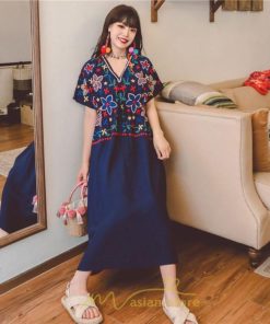 マキシ | ワンピース レディース リゾートワンピ かわいい 半袖 Ｖネック 刺繍 上品 Aライン ロング丈 ロング丈ワンピ エスニック風 結婚式 ファッション 二次会 卒業式