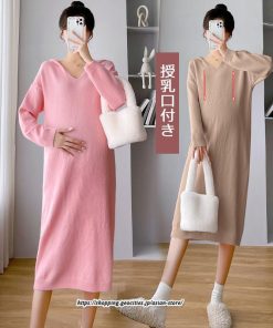 マキシ | ワンピース レディース 秋 ニットワンピース ロングワンピース 2TYPE マタニティ 授乳服 マタニティウェア 授乳 妊娠 シンプル おでかけ おしゃれ 無地
