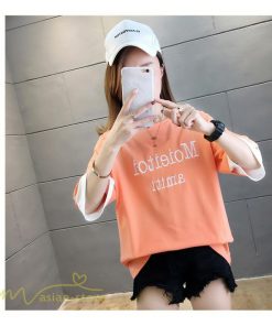 ｔシャツ・カットソー | ワイドTシャツ レディース ロング丈 5分袖 刺繍 韓国風 重ね着風 丸首 Tシャツ トップス 着痩せ 細身 カジュアル 人気 日常 上品 2021 アウトドア 夏新作 薄手