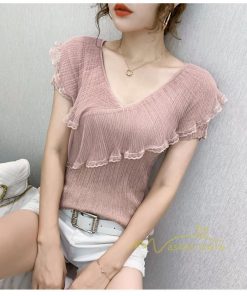 ｔシャツ・カットソー | サマーニット レディース 半袖 Vネック カラー きれいめ トップス Tシャツ ニットソー 薄手 新品 夏新作 2021 激売れ お出かけ ファッション 激売れ エレガント