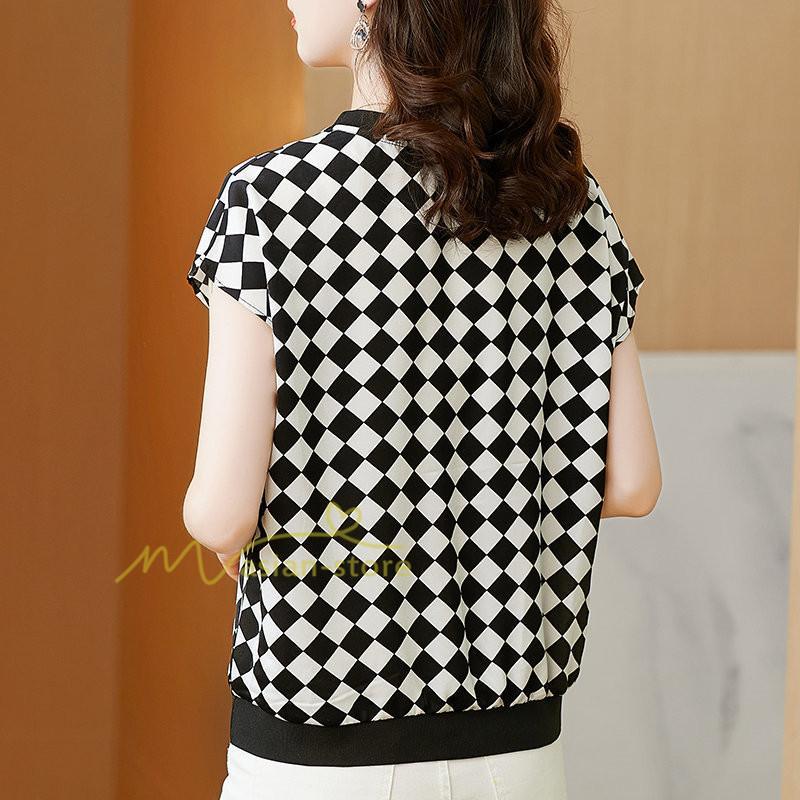 tシャツ・カットソー | Tシャツ トップス レディース 白トップス 40代 春夏 上品 半袖Tシャツ ブラウス カジュアル 韓国風 通勤 50代 ゆったりTシャツ カットソー 30代 チェック柄 OL