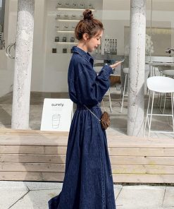 マキシ | ワンピース デニムワンピース 長袖 シャツワンピース デニムシャツ ジャケット 前開き 無地 Aラインワンピ ロングワンピ 可愛い 20代30代40代 ワンピ スリム