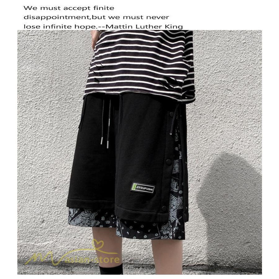 ハーフパンツ ショート | ハーフパンツ メンズ ショート丈 新作 夏コーデ おしゃれ 重ね着 レイヤード風 白 黒 日常感 カジュアル 運動着 ワイドパンツ ゆったり スウェットパンツ 着回し