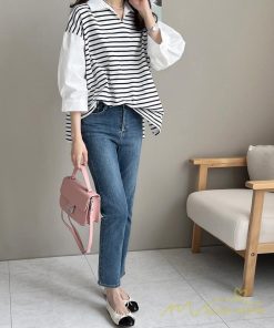 シャツ・ブラウス | ブラウスシャツ レディース 七分袖 Tシャツ 切り替え ボーダー フェイク 重ね着風 レイヤード トップス オフィスカジュアル 大人 20代 50代 通勤 30代