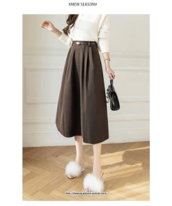 スカート | ロング レディース ロングフレア冬 ミモレ丈 暖かい ボトムス  ロング丈 ベルト付き 2022年秋冬 暖か 通学 通勤 ラシャ