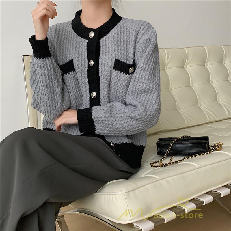 カーディガン | 2022秋冬ニットショート丈 レディース フロントボタン 羽織り ポケット アウター ニット セーター 大人 20代40代 やさしい 通学通勤 長袖