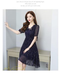 ミディアム | サマーワンピース レディース 半袖 薄手 透け感 Vネック おしゃれ カジュアル ミディアムワンピース フレア 大きいサイズ 星柄 XXL きれいめ 可愛い ワンピース