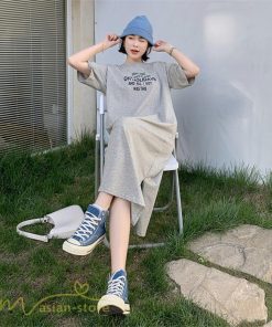 マキシ | ワンピース レディース Tシャツワンピース カットソー ロングTシャツ 夏新作 英字 半袖ワンピ ロングワンピ 大きいサイズ 体型カバー サマー 裾口スリット 夏物