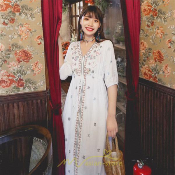 マキシ | ワンピース 膝下 カジュアル 上品 きれいめ 通勤 レディース 七分袖 体型カバー インスタ映え 撮影 個性的 クラシック 大人可愛い 高級感 普段使い 海外旅行