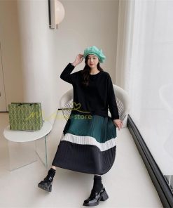 マキシ | 切り替えワンピース ドッキングワンピース 秋 レディース 裾プリーツワンピース ロングワンピース ゆったり 大きいサイズ 長袖 可愛い 秋物 大人 30代50代