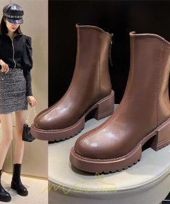 ショートブーツ | ブーツ レディース 軽量 歩きやすい おすすめ おしゃれ 厚底 レザー風 走れる 痛くない ファスナー トレンド 春 22.5cm-25cm 冬 秋