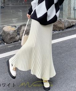 スカート | レディース プリーツ秋 冬 ロング マキシ 落ち感 ウエストゴム ハイウエスト ニット 秋冬コーデ あったか きれいめ おしゃれ カジュアル