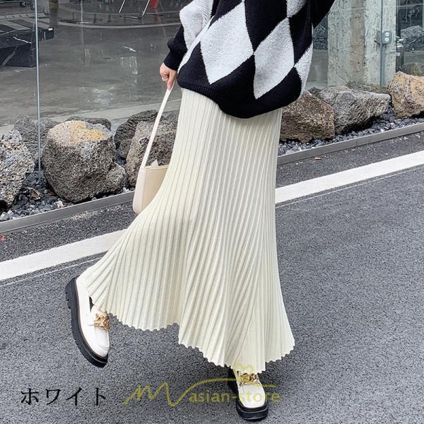 スカート | レディース プリーツ秋 冬 ロング マキシ 落ち感 ウエストゴム ハイウエスト ニット 秋冬コーデ あったか きれいめ おしゃれ カジュアル