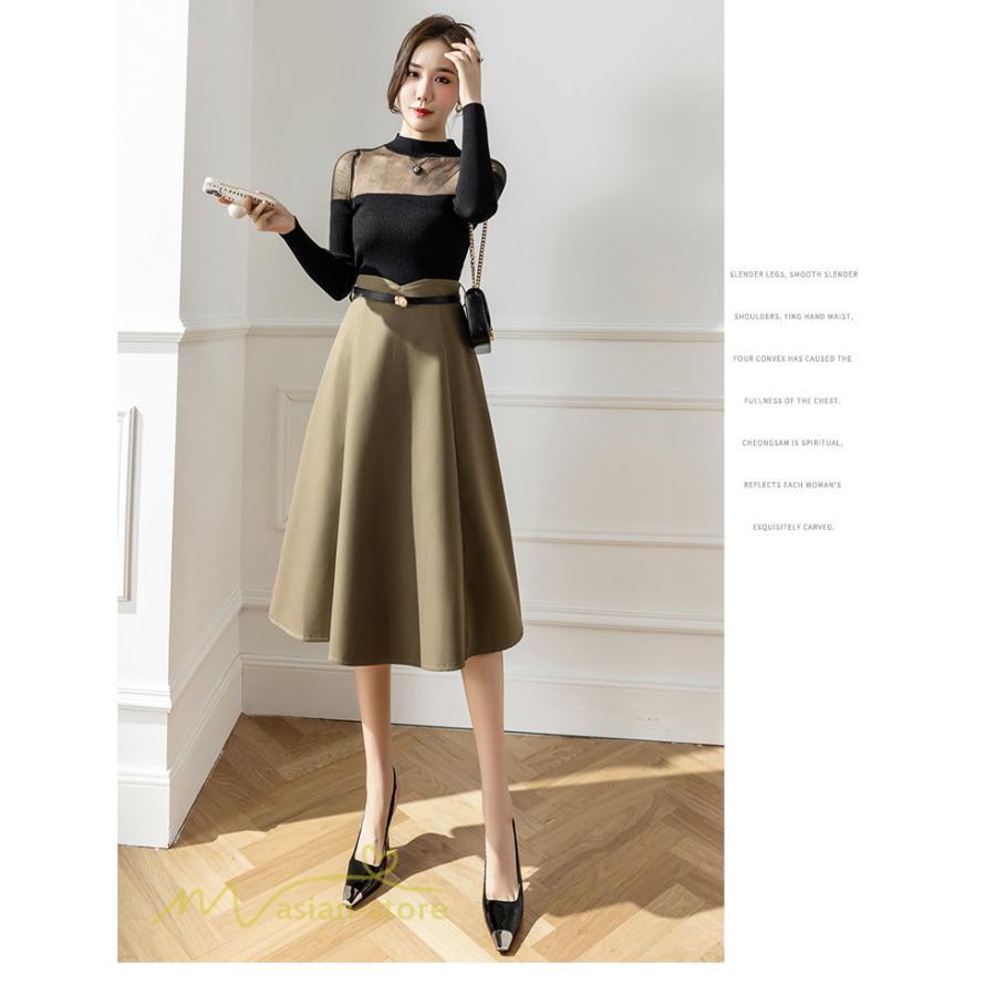 スカート | Aラインレディース 着痩せ 大人 カジュアル 秋冬コーデ 無地 40代 50代 大きいサイズ ひざ丈 膝丈 20代 ハイウエスト きれいめ 30代 大人