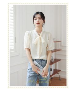 シャツ・ブラウス | ブラウス レディース おしゃれ きれいめ 半袖ブラウス カジュアル 無地 フォーマル オフィス オフホワイト 黒 シフォン OL 蝶結び 通勤 新作 お出かけ ビジネス