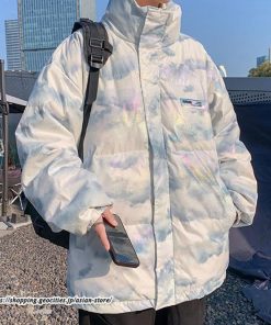 ダウンジャケット | ダウンコート 中綿コート メンズ 絞り染め カッコウイイ フードなし 厚手 秋 冬 暖かい コーデ 大きいサイズ コート スタンドカラー ゆったり 中綿 カジュアル