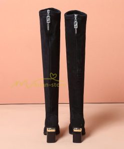 ロングブーツ | ニーハイブーツ スエード調 美脚 秋冬 ストレッチ チャンキーヒール 太ヒール レディース 走れる 黒 美脚 無地 ブーツ ハイヒール