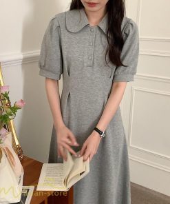 マキシ | ワンピース レディース 半袖 シャツワンピース ロングワンピース 無地 半袖ワンピース シンプル 春 夏 秋 グレー かわいい ブラック フリーサイズ 2色