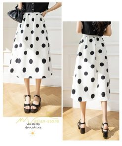 スカート | ロング丈フレアウエストゴム レディース 春夏 体型カバー ドット柄 フェミニン デイリー 通勤通学 着痩せ 着回し カジュアル お出かけ 20代30代40代