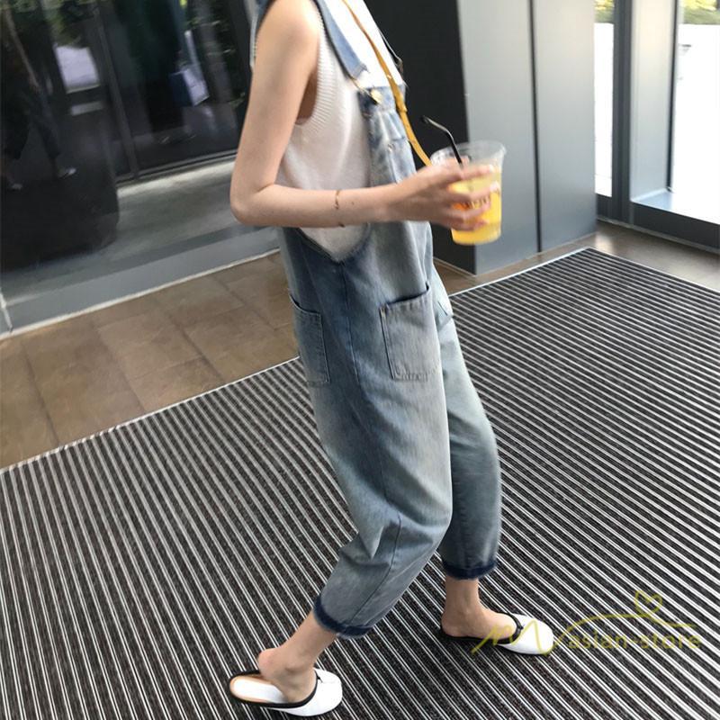 オーバーオール サロペット | サロペットパンツ オーバーオール デニム ゆったり ハイウエスト レディース カジュアル ヴィンテージ加工 無地 2020夏コーデ 復古風 デイリーコーデ