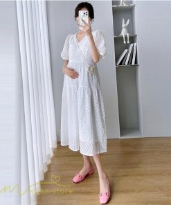 ワンピース | マタニティレディース 着痩せ 韓国風 夏新作 マタニティウェア 上品 カジュアル Vネック 産前産後 上品 サマーワンピース マタニティ ひざ下丈
