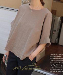 シャツ・ブラウス | ブラウス トップス ｔシャツ 半袖 レディース 体型カバー  シャツ L XL 20代 30代 40代 ママ 50代 60代 大人 丸首 ファッション 新作 夏服 無地 綿麻 ゆったり