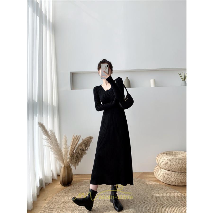 ニットワンピース | ワンピース 秋 秋服 レディース ニット ロングワンピース ロング 長袖 冬 冬服 Aライン 着痩せ 大人上品 お出かけ デート エレガント 送料無料 20代30代40代